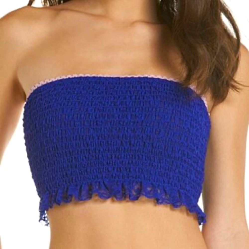 Free People Womens Callies Smocked OB789597 Top Slim Cobalt Blue Size XS